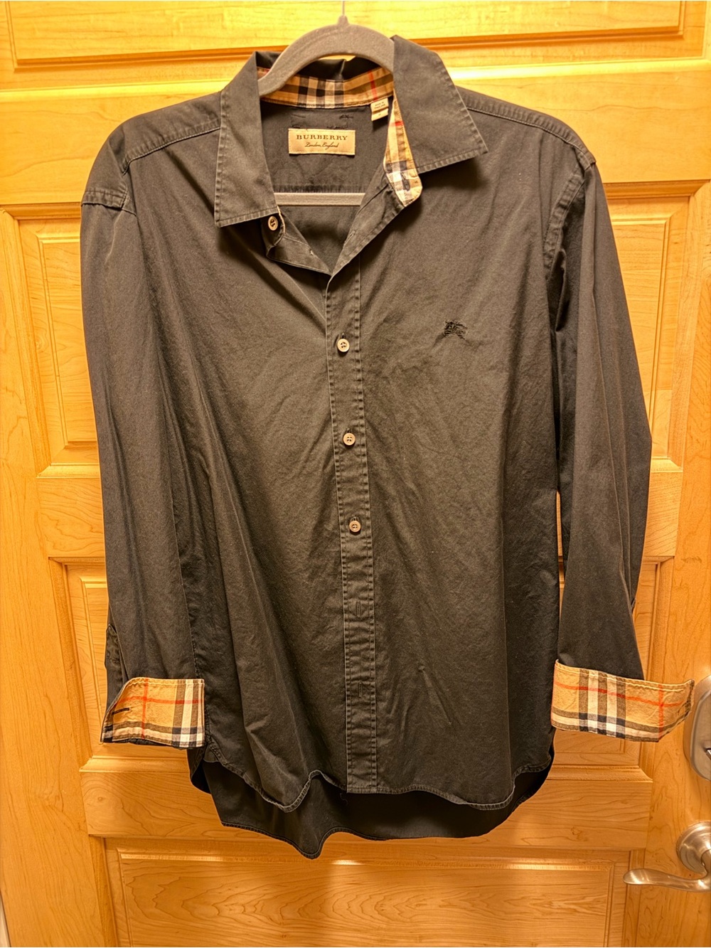 Burberry Black Long-Sleeve Button-Down Shirt with Check Trim